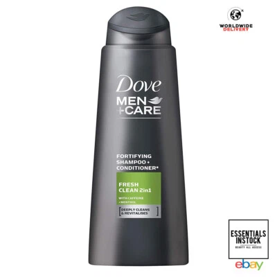 Dove Men + Care Fresh Clean 2 In 1 Shampoo 400ml Each Caffeine Mens Hair - Image 1 of 2