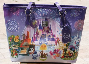 Disney Parks Dooney & Bourke Mickey Castle Purple Tote Bag Purse Joey Chou NEW - Picture 1 of 20