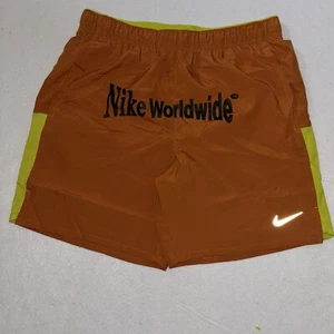 Nike Men’s Dri-FIT Running Shorts Size M Orange Nike Worldwide Spellout - Picture 1 of 13