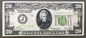 1928B $20 FRN [] KANSAS CITY [] LGS 2052-J lgs  [] SN#  J 05524143 A - Picture 1 of 3