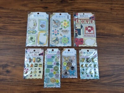 7 Bo Bunny Mixed Collections Chipboard Stickers 3D Embellishment Scrapbook Brads - Image 1 of 4