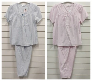 MARLON LADIES SHEER SUCKER KNEE LENGTH SHORT SLEEVE SET PYJAMA SET UK SIZES 8-26 - Picture 1 of 3