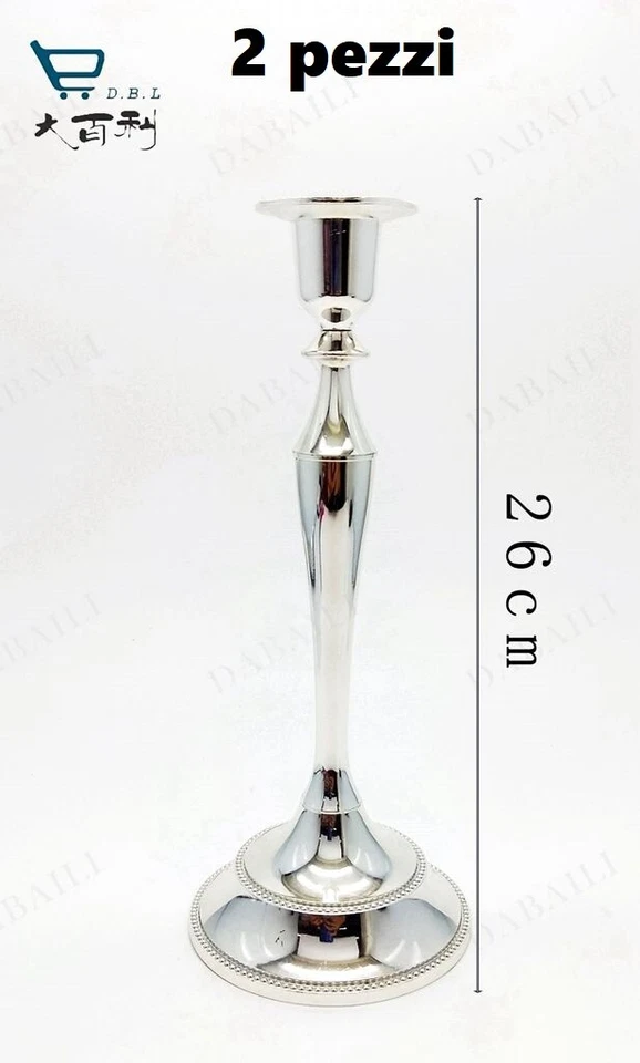 x Set 2 Pezzi Candeliere Candelabro Portacandele In Metallo Argentato 10320 bal - Immagine 1 di 1