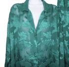 Vintage Victoria’s Secret Gold Label Shirt Pants Pajamas M Green Brocade Sheer