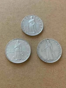 Lot of (3) Vintage Vatican 1953 1 Lira, 1952 & 1953 2 Lire Coins - Picture 1 of 2