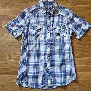 BKE Short Sleeve Blue White Plaid Western Shirt Young Men's Size Small - Picture 1 of 11