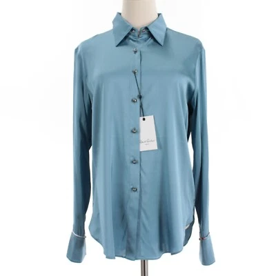 Top Robert Graham Nuevo con Etiquetas Gabriela Abotonado Talla M en Acero Azul Mezcla Seda Foto 1 de 4
