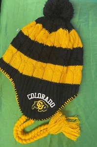 NCAA Colorado Buffaloes Striped Tassel Tie Woolly Bobble Hat OSFM - Picture 1 of 4