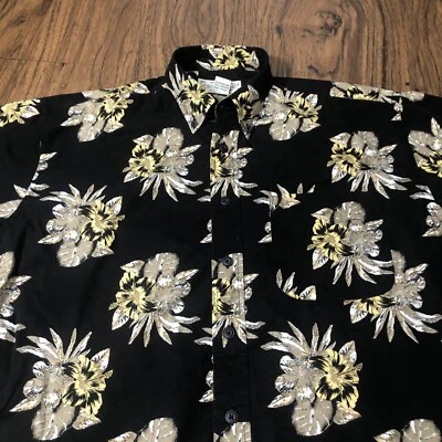 Camisa Hawaiana Vintage Crossings Para Hombre M Negra Floral Tropical Aloha Camp Foto 1 de 4