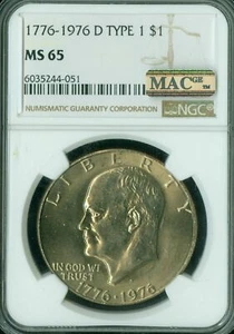 1976 D TYPE 1 EISENHOWER DOLLAR NGC MS65 PQ MAC SPOTLESS * - Bild 1 von 8