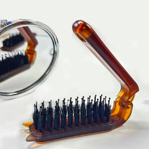 Amber Folding Comb Boar Bristle Hair Brush Portable Styling Tool Salon Trave BXQ