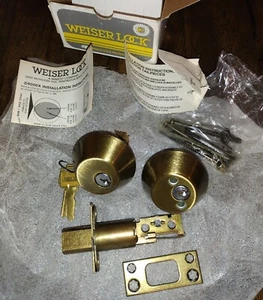 2pc Weiser Double & Single Cylinder Deadbolt Set Bright Bronze D9370X  2 3/8” - Picture 1 of 19