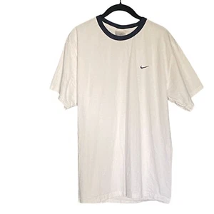 Nike Banded Neckline Adult Short Sleeve T-Shirt-White/Navy Blue-Size M-GUC - Picture 1 of 5