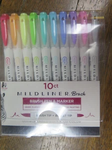 10 MILDLINER BRUSH/BULLET TIP ZEBRA MARKERS - DOUBLE ENDED - PKG #10 - Picture 1 of 3