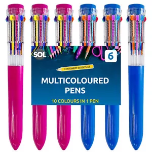 6pk Jumbo 10 in 1 Multi Colour Pens Retractable Ball Point Pen Drawing & Writing - Picture 1 of 7