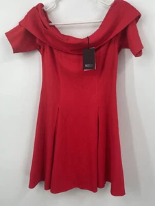NBD Red Mini Off Shoulder Fold over Dress NWT Sz M Revolve - Picture 1 of 5