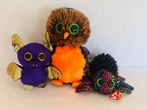 Ty Beanie Boo Plush Set Halloween- Leggz Spider, Count Bat & Midnight Owl BIN 19 - Picture 1 of 11