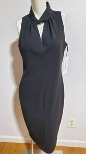 NEW CALVIN KLEIN TWIST MOCK NECK BLACK SHEATH DRESS SIZE 6 - Picture 1 of 4