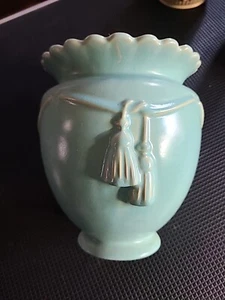 1933 Weller Aqua Blue Darcie Art Pottery 7.5" Darcy Cord & Tassel Urn - Picture 1 of 6