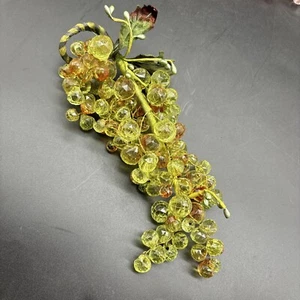 Vintage Faceted Lucite Bead Acrylic Plastic Cluster Grapes with Leaves & Stems - Picture 1 of 9