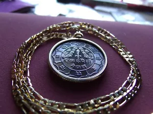 Yr73 Nepal Coin Pendant 24" Gold Filled Chain ^ Trident of Shiva & Sword of Kali - Picture 1 of 5