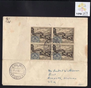 VPH_267. VATICAN. Rare 1952 letter w. block of 1952 STAGE COACH stamp Sc. 155. - Picture 1 of 1