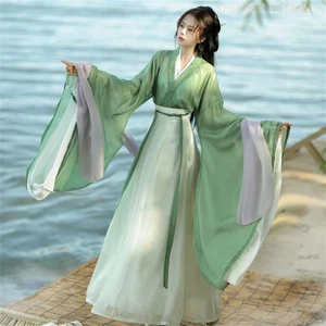 Traje de verano Hanfu para mujer estilo chino vestido tradicional hada verde disfraz - Imagen 1 de 12