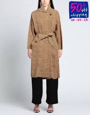 RRP€1059 ICEBERG Jacquard Knit Coat Size XS Wool Blend Logo Belted - Image 1 of 4