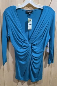 Neu mit Etikett Karen Kane langärmeliges Twist-Top Pullover Größe M türkis - Bild 1 von 4