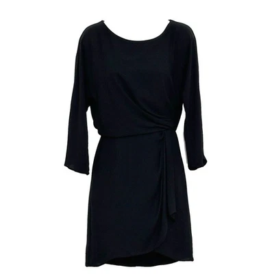 Женское платье Elizabeth James 0 черное шелковое шифоновое с искусственным запахом мини коктейльное LBD - Изображение 1 из 4