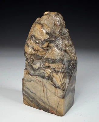 Antiguo sello chino de piedra de jabón tallada con pájaro Foto 1 de 4