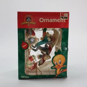 Trevco Looney Tunes Christmas Tree Ornament 1999 Bugs Bunny Candy Cane Sled new - Picture 1 of 7