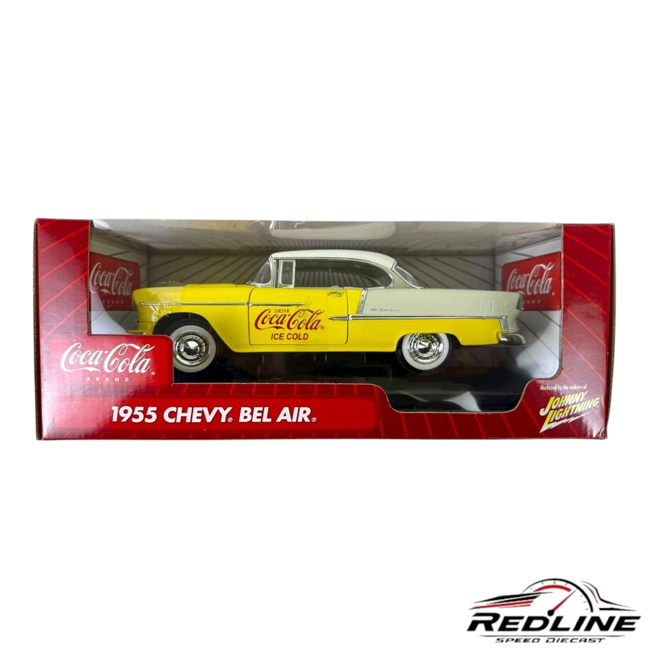 🔥🔥🔥Johnny LightningCoca-Cola 1955 Chevy Bel Air Yellow 1:18 C3🔥🔥🔥 - Image 1 of 4
