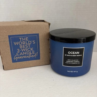 Vela de 3 mechas Bath Body Works OCEAN 14,5 OZ tarro colección de aceites esenciales para hombre Foto 1 de 4