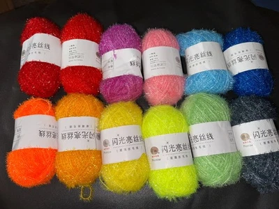 Lote de 12 hilos acrílicos de lujo para tejer a mano hilos de seda de vidrio exfoliante Foto 1 de 4