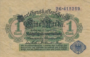 Currency Germany 1914 Reich Banknote Money 1 Reichsmarks Circulated G - Picture 1 of 2