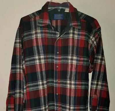 Винтажная мужская фланелевая рубашка Pendleton XL красная синяя клетчатая 100% натуральная шерсть сделано в США - Изображение 1 из 4