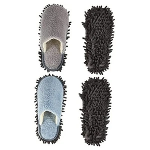 2 Pair Microfiber Slippers Floor Cleaning Chenille Mop Slippers Washable - Picture 1 of 8