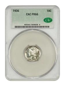 1936 10C CACG PR66 - Mercury Dime - Scarce, First Year Proof - Picture 1 of 4