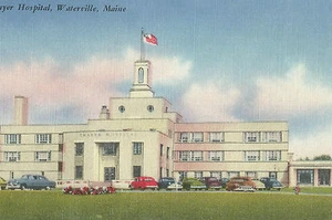 Waterville ME Maine Thayer Hospital Linen Vintage Cars Postcard - Picture 1 of 3
