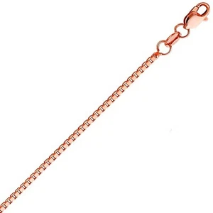 14K Solid Rose Gold 0.45 mm Box Chain with Lobster Clasp 18" Necklace - Picture 1 of 6