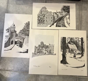 4 Stampe a penna e inchiostro firmate Magher 16""x10"" artista canadese - Foto 1 di 15