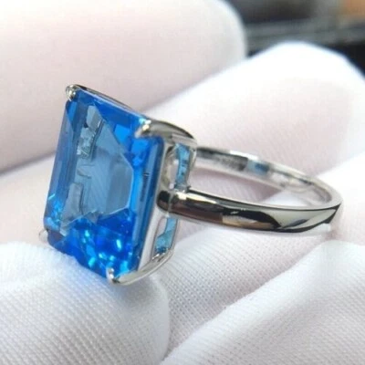 London Blautopas und Cocktail Damen 925 Silber Ring in 10k Weißgold vergoldet - Bild 1 von 3