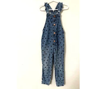 H&M denim blue with black polka dot overalls kids 4T - Picture 1 of 3