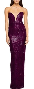 Nookie Karma Evening Gown Large Violet Sequins Sparkling Strapless Plunging Neck - Picture 1 of 22