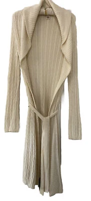 Bata envolvente con cuello de cachemir Ann Taylor tejida con cable con corbata de cinturón salón talla XS marfil Foto 1 de 4