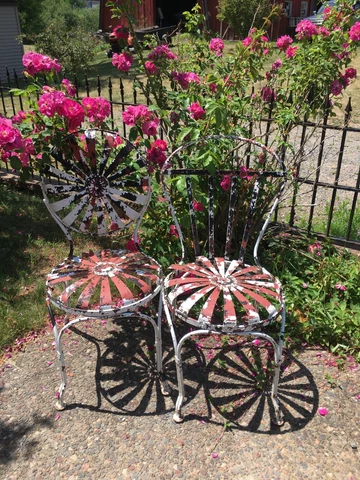 2-Vintage Francois Carre Antique (1930s) Spring Metal Chairs sunburst design Cover