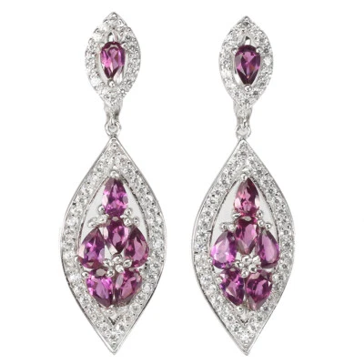 925 Sterling Silver Earrings Pear Rhodolite Garnet Simulated Cz Gemstone Jewelry - Image 1 of 4