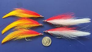 5 LEFTY'S DECEIVER FLIES. RED / WHITE / YELLOW. SALTWATER. #2. FLY FISHING.