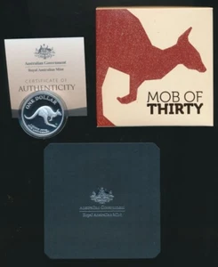 Australia: 2023 $1 Kangaroo 1oz .999 Silver PROOF 30th Anniversary Mob of Thirty - Imagen 1 de 2